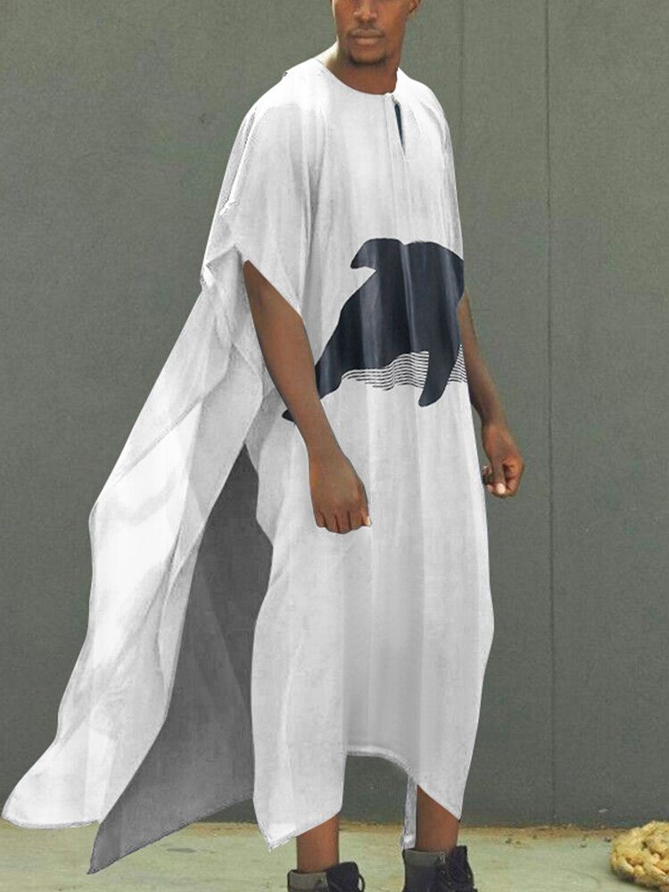 Miesten Valaskuvioinen Nappipaita Rento Poncho Kaftan