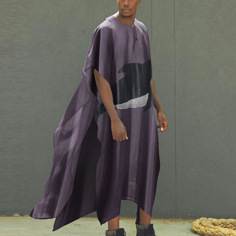 Miesten Valaskuvioinen Nappipaita Rento Poncho Kaftan