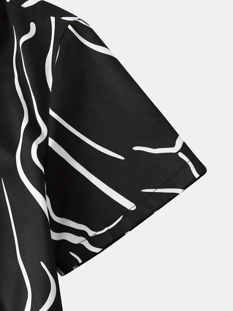 Miesten Viivapiirrospainatus Button Up Street Lyhythihaiset Paidat