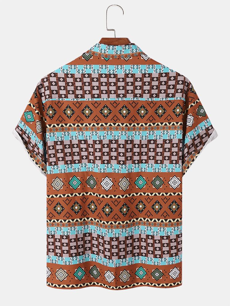 Miesten Vintage Geometric Print Revere Collar Lyhythihaiset Paidat