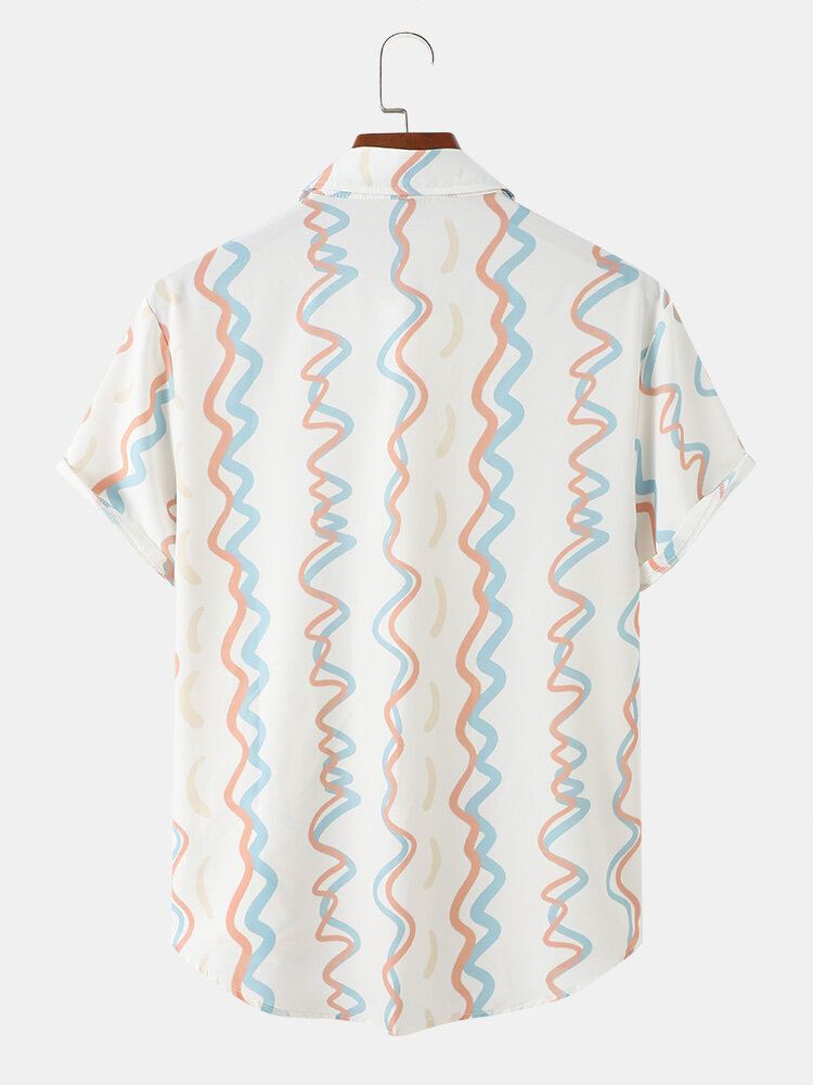 Miesten Waves Hit Color Graphic Pehmeä Hengittävä Kaikki Yhteensopiva Lapel Casual Paidat