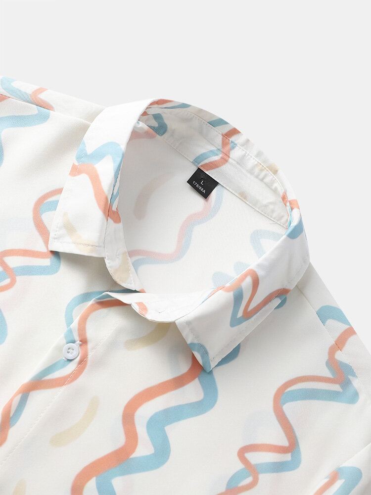 Miesten Waves Hit Color Graphic Pehmeä Hengittävä Kaikki Yhteensopiva Lapel Casual Paidat