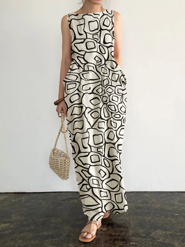 Hihaton Pyöreäkauluksinen Taskuprintti Paisley Maxi-mekko