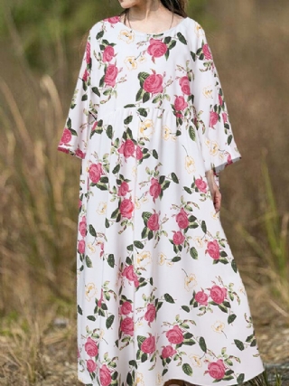 Naisten Bohemian Raglan Sleeve-hihainen Kukkainen Rento Väljä Maxi-mekko