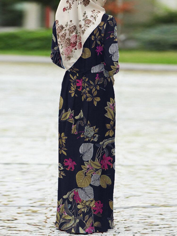 Naisten Puuvillainen Puhvihihainen Abaya Kaftan-Porrastettu Vapaa-ajan Kukkainen Retromekko