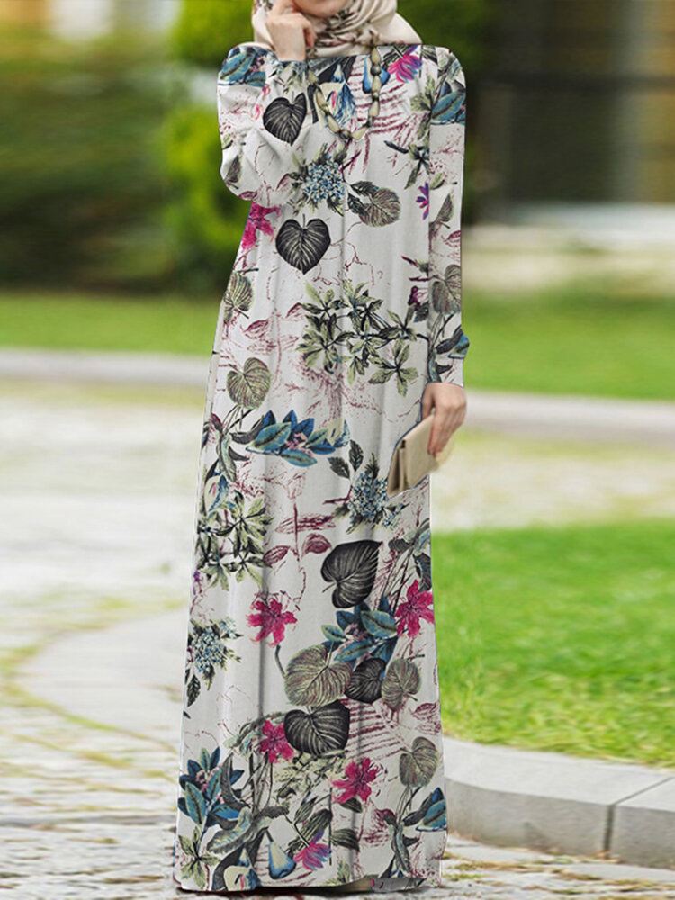 Naisten Puuvillainen Puhvihihainen Abaya Kaftan-Porrastettu Vapaa-ajan Kukkainen Retromekko
