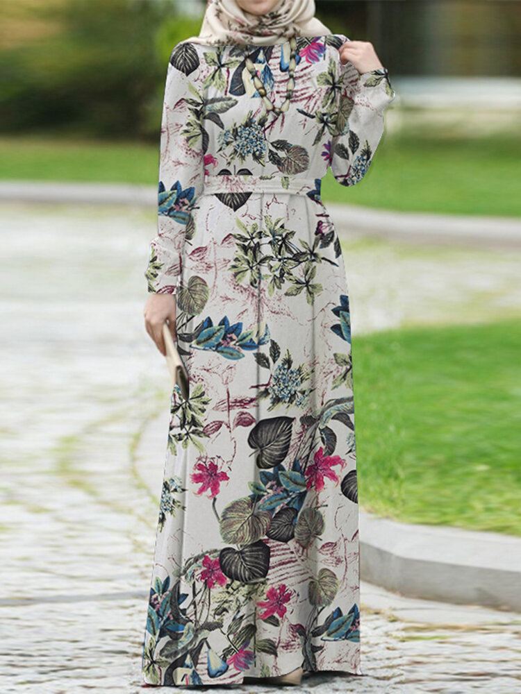 Naisten Puuvillainen Puhvihihainen Abaya Kaftan-Porrastettu Vapaa-ajan Kukkainen Retromekko