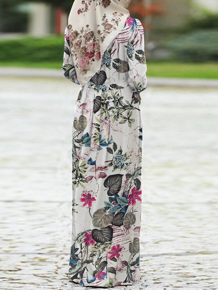Naisten Puuvillainen Puhvihihainen Abaya Kaftan-Porrastettu Vapaa-ajan Kukkainen Retromekko