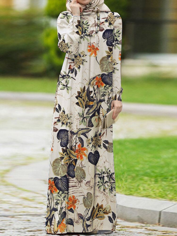 Naisten Puuvillainen Puhvihihainen Abaya Kaftan-Porrastettu Vapaa-ajan Kukkainen Retromekko