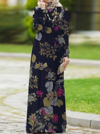 Naisten Puuvillainen Puhvihihainen Abaya Kaftan-Porrastettu Vapaa-ajan Kukkainen Retromekko