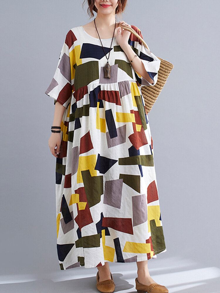 O-pääntie Kukkainen Löysä Retrotyylinen Rento Kesämekko Naisille