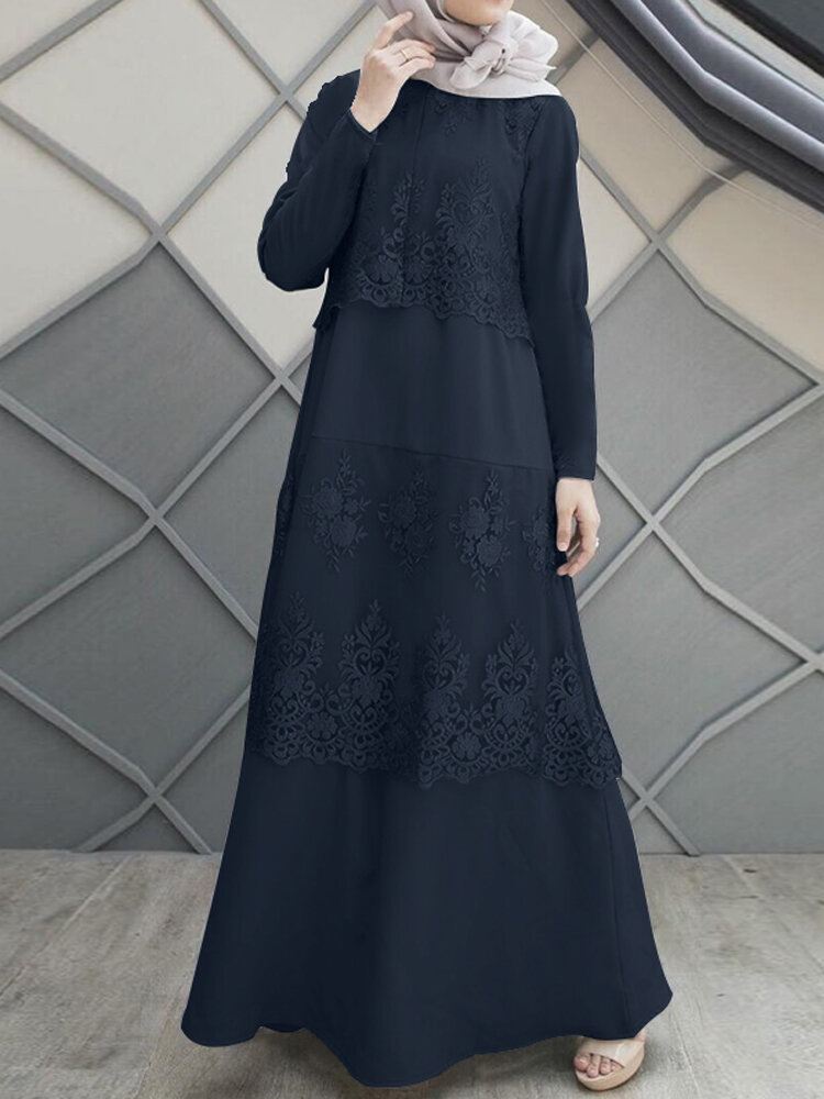 Pitsiompeleminen A-linjainen O-kaula Yksivärinen Pitkähihainen Muslimi Mekko Abaya Kaftan Naisille