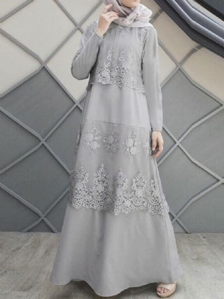 Pitsiompeleminen A-linjainen O-kaula Yksivärinen Pitkähihainen Muslimi Mekko Abaya Kaftan Naisille