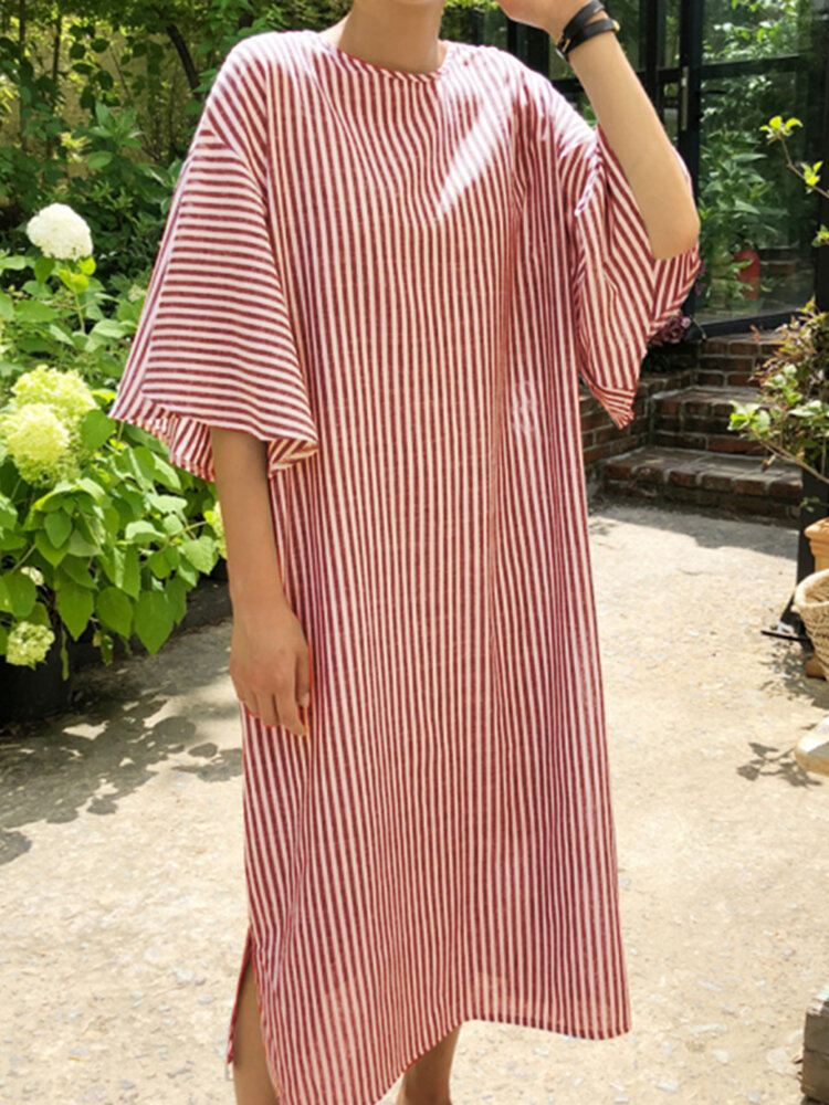 Side Fork Puff Sleeve Raidallinen Väljä Mekko Naisille