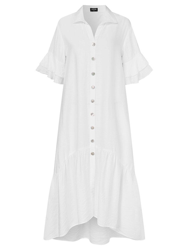 Solid Pleating Leisure Europe Casual Maxi-mekko Naisille