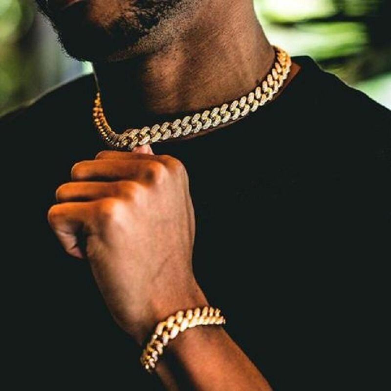 1/3 Kpl Ylellinen Upotekoristeinen Strassikivi Miesten Kellosetti Hip Hop Ketju Kaulakoru Rannekoru
