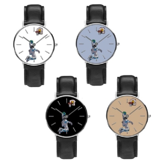 Casual Style Miesten Kello Sarjakuva Astronaut Earth Print Pu Nahka Rannekello Kvartsi Kellot