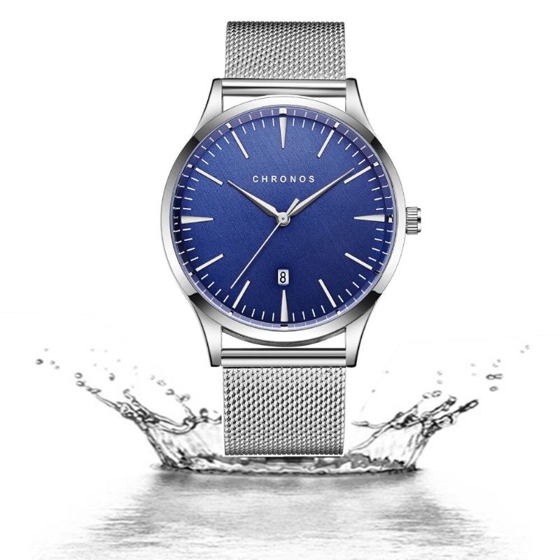 Casual Style Vedenpitävä Miesten Rannekello 40mm Hardlex Kellotaulu Ultra Thin Quartz Watch
