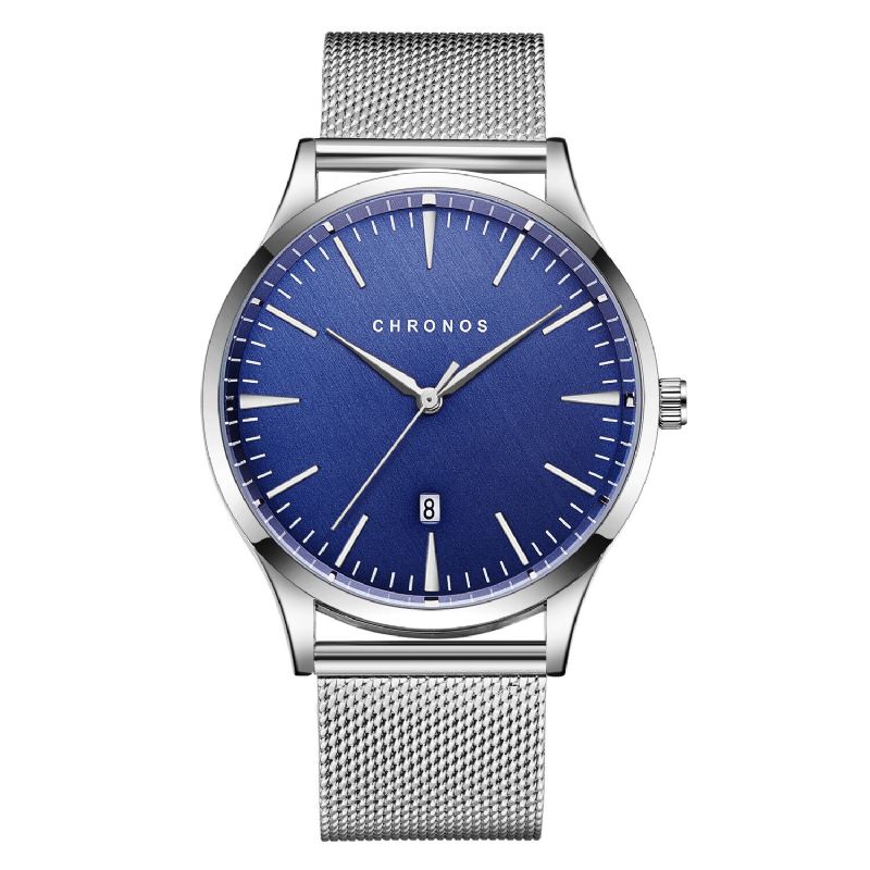 Casual Style Vedenpitävä Miesten Rannekello 40mm Hardlex Kellotaulu Ultra Thin Quartz Watch