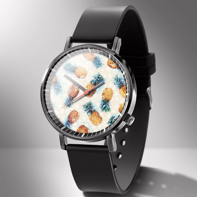 Muoti Ananasprinttikello Kesä Fruit Alloy Pvc Casual Lady Quartz Watch