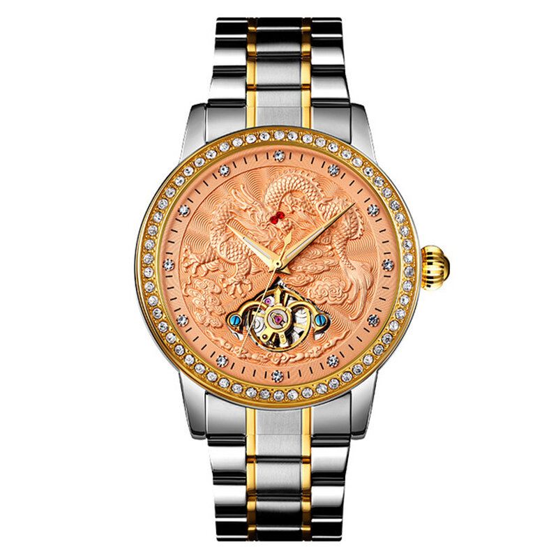 Muoti Miesten Automaattikello Dragon Diamond Hollow Big Dial Hardlex Lasi Vedenpitävä Mekaaninen Kello