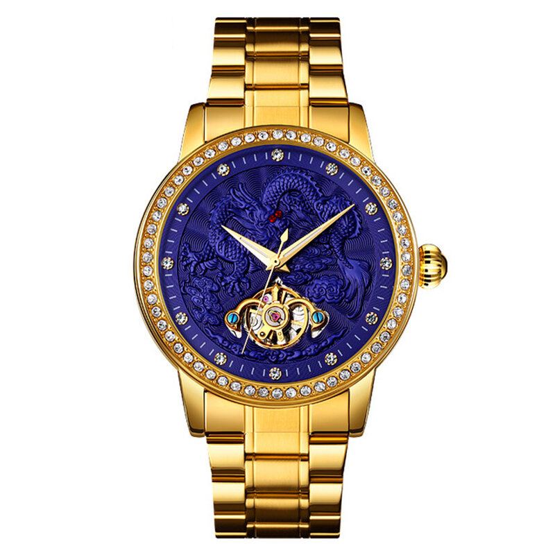 Muoti Miesten Automaattikello Dragon Diamond Hollow Big Dial Hardlex Lasi Vedenpitävä Mekaaninen Kello
