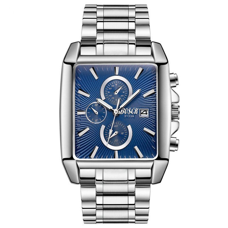 Rento Muovinen Valoisa Vedenpitävä Rannekello Ruostumattomasta Teräksestä Date Watch Square Watch