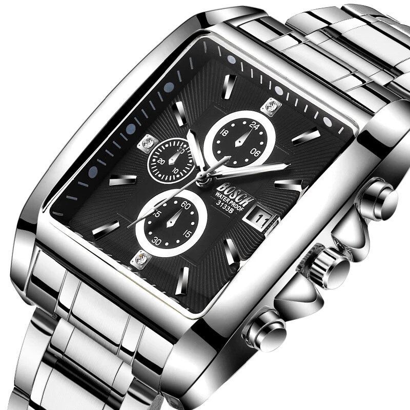 Rento Muovinen Valoisa Vedenpitävä Rannekello Ruostumattomasta Teräksestä Date Watch Square Watch