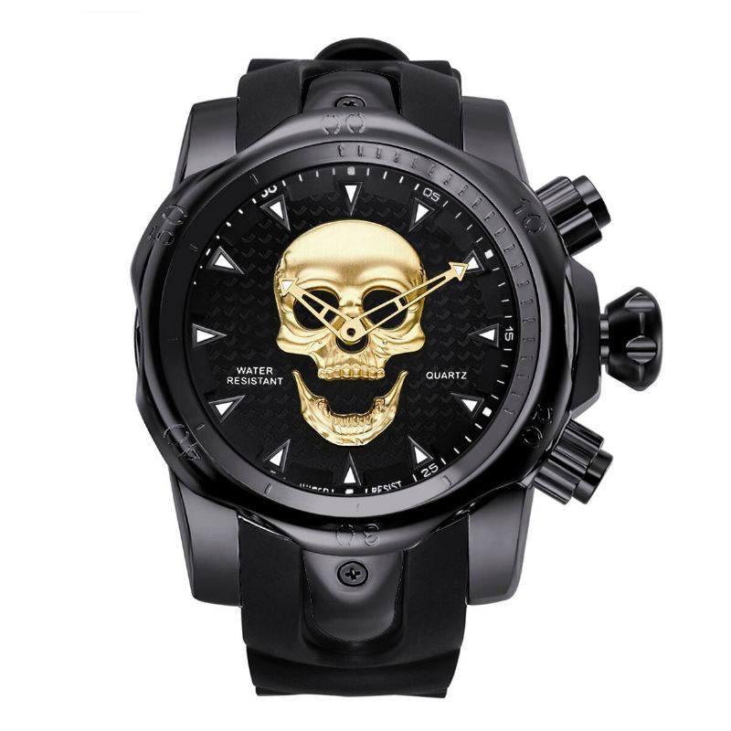 Suuri Kellotaulu Miesten Yrityskello Ghost Head Skull Kellotaulu Silikoninauha Vedenpitävä Kvartsikello