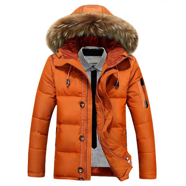 Miesten Untuvatakit Paksu Lämmin Turkiskaulus Hupullinen Parkas Puffer