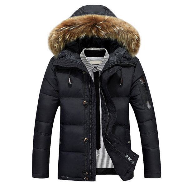 Miesten Untuvatakit Paksu Lämmin Turkiskaulus Hupullinen Parkas Puffer