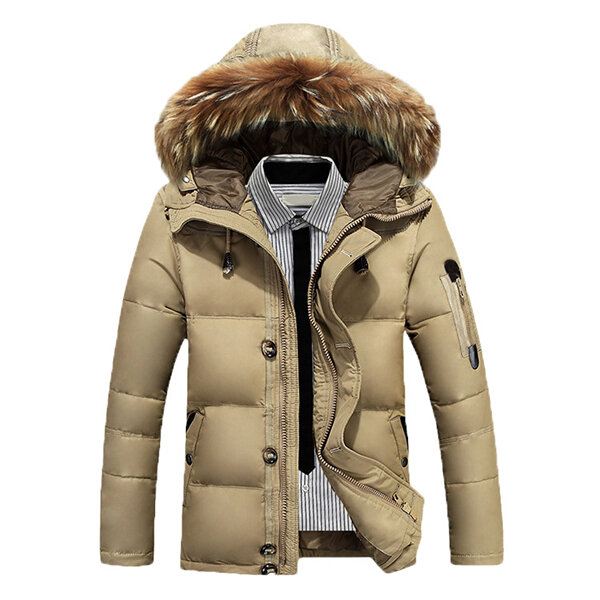 Miesten Untuvatakit Paksu Lämmin Turkiskaulus Hupullinen Parkas Puffer