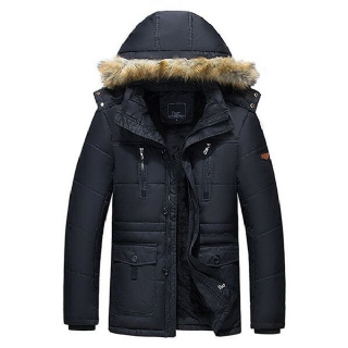 Miesten Winter Wark Paksu Fleece Lämmin Pörröinen Hupullinen Ulkotakki Parkat