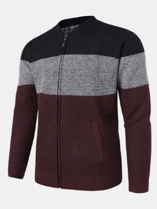 Miesten Colorblock-neulotut Vetoketjulliset Baseball-kaulusneuletakit