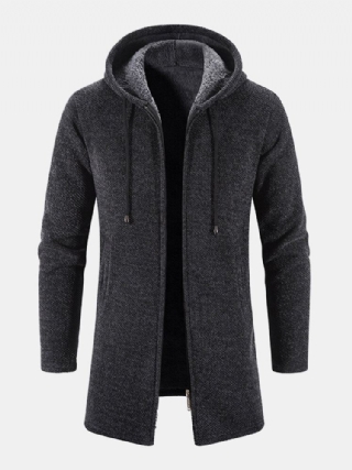 Miesten Neulotut Pure Solid Pocket Plus Samettiset Pitkähuppaiset Neuletakit