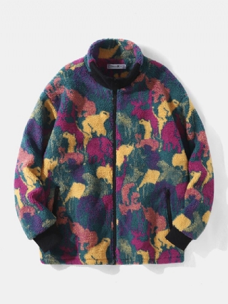 Miesten Polar Fleece Tie Väritysjalusta Kaulustaskut Vetoketjulliset Neuletakit Takki