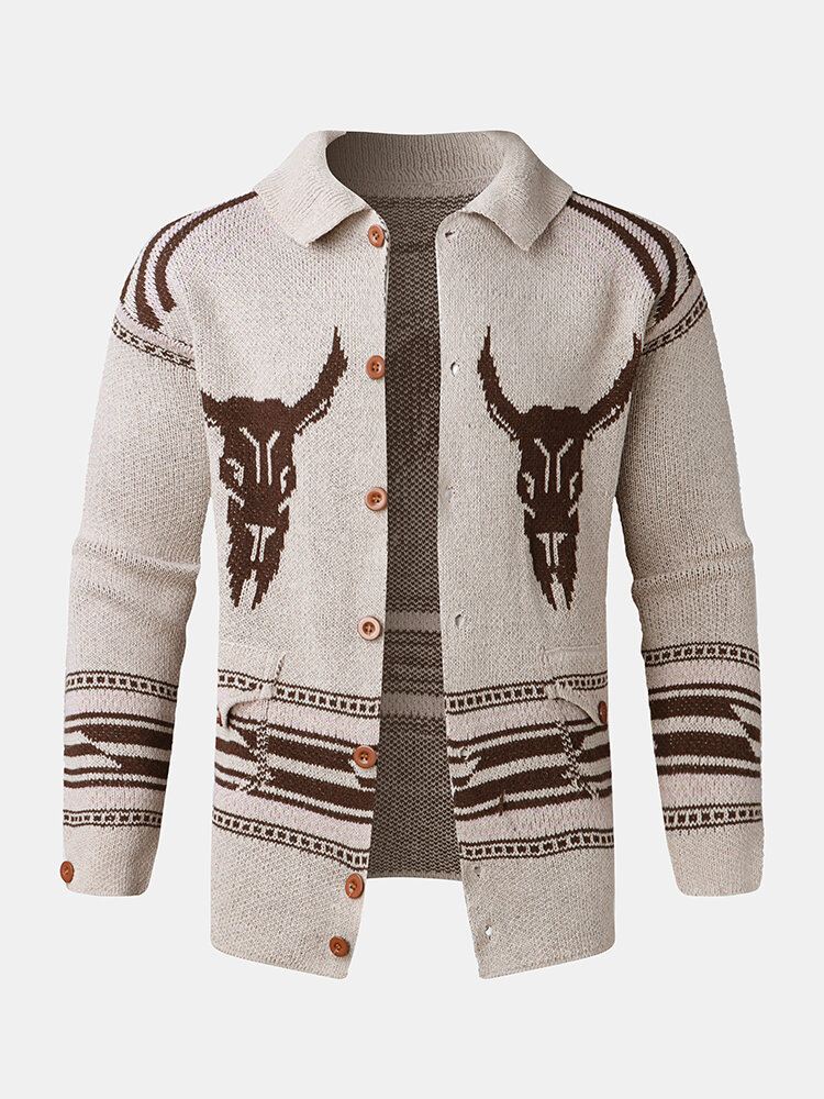 Miesten Vintage-kuvioiset Yksiriviset Lämpimät Neuletakit