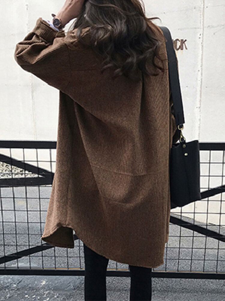 Naisten Vakosametti Retro Casual Pure Color Oversize Polvipituinen Neuletakki