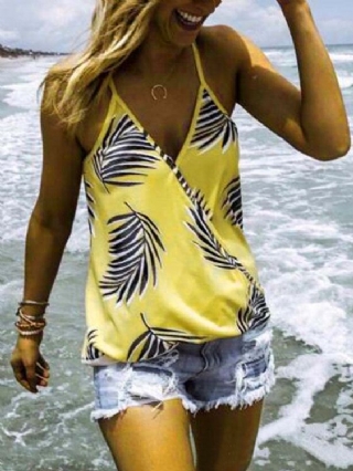 Tropical Plant Print V-pääntie Hihattomat Kesäiset Hawaii-tanktopit