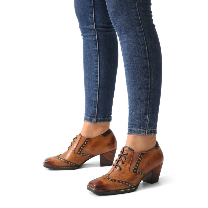 Aitoa Nahkaa Mukavat Nauhalliset Retro Square Toe Oxford-korkokengät
