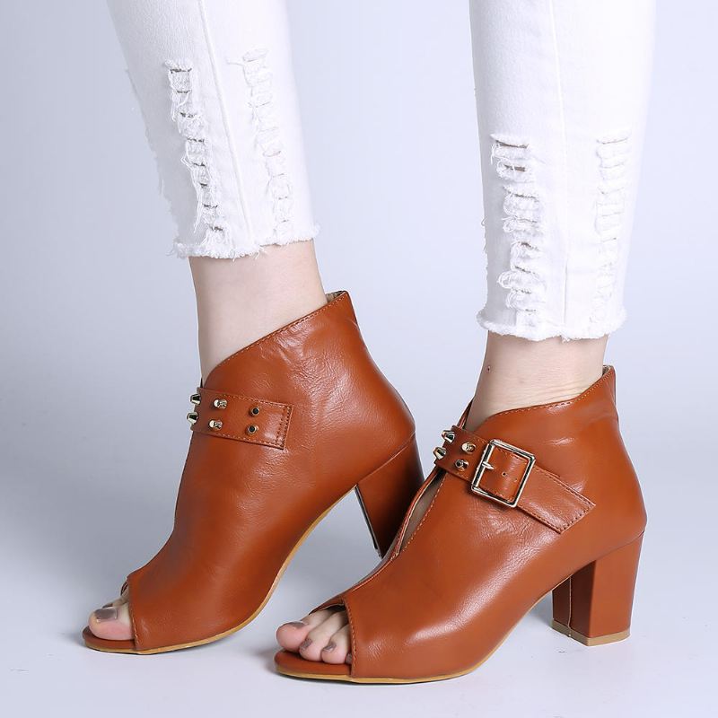 Naisten Rivet Peep Toe-solki Korkeakorkoiset Paksut Kantapääpumput