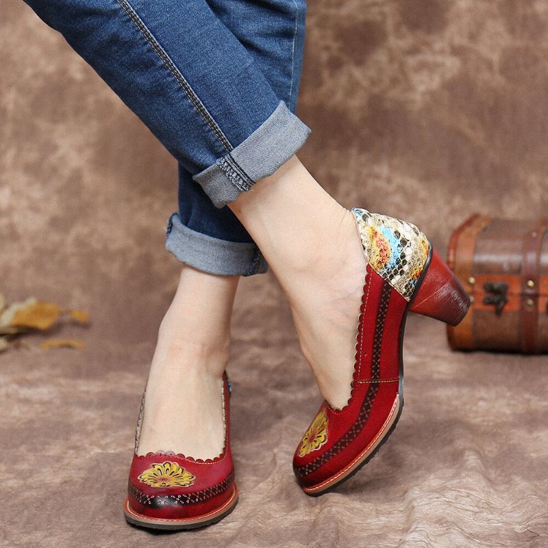 Retro Flower Aitoa Nahkaa Peittävät Sequin Kantapääpumput