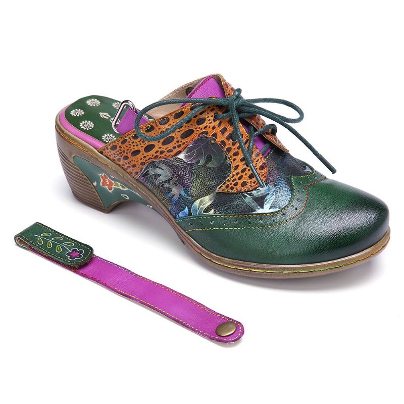 Vintage-nahkainen Kaksisuuntainen Irrotettava Olkahihna Muleilla Nauhoitettavat Koukkusilmukat Slingback-pumput