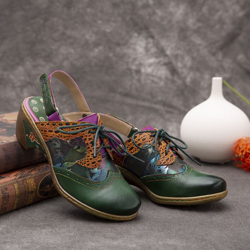 Vintage-nahkainen Kaksisuuntainen Irrotettava Olkahihna Muleilla Nauhoitettavat Koukkusilmukat Slingback-pumput