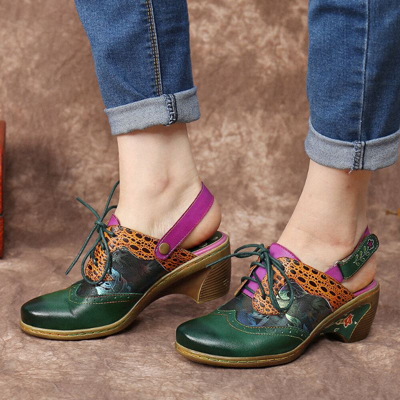 Vintage-nahkainen Kaksisuuntainen Irrotettava Olkahihna Muleilla Nauhoitettavat Koukkusilmukat Slingback-pumput