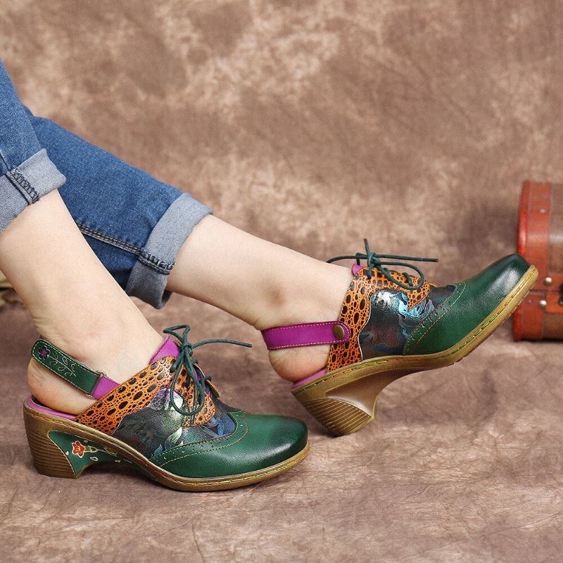 Vintage-nahkainen Kaksisuuntainen Irrotettava Olkahihna Muleilla Nauhoitettavat Koukkusilmukat Slingback-pumput