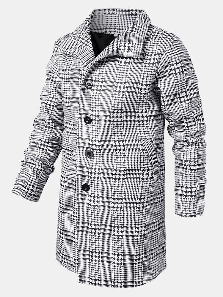 Miesten Houndstooth Rintamerkki Yksirivinen Keskipitkä Trenssitakit