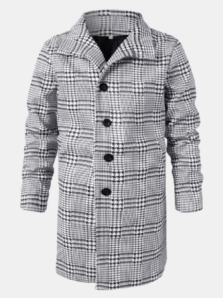 Miesten Houndstooth Rintamerkki Yksirivinen Keskipitkä Trenssitakit