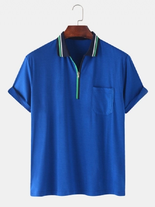 Miesten Edessä Vetoketjullinen Rintatasku Lyhythihaiset Lesure Sport Golf Paidat