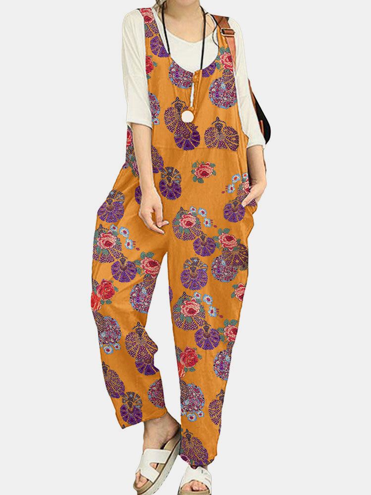 Tribal Flower Print-leveäjalkainen Haalari Naisille